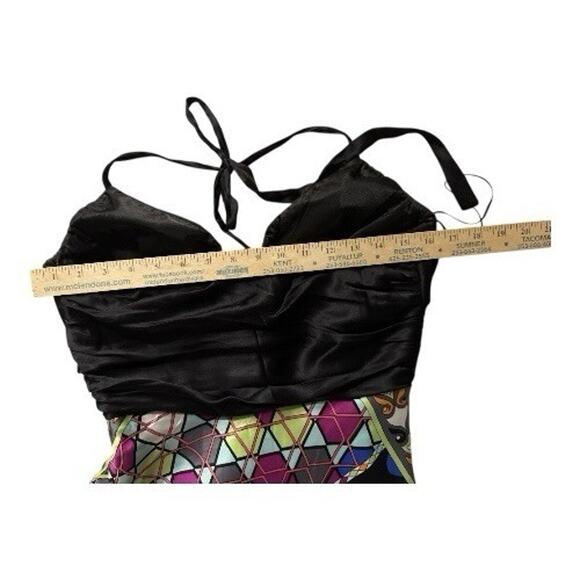 Cache Women’s XS Funky Print 90s Y2K Long Maxi SILK Dress Retro Halter USA - Picture 7 of 12